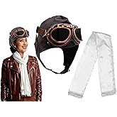 Deluxe Vinyl Retro Pilot Aviator Helmet Kit Flying Hat Goggles and Scarf Costume Set, One Size