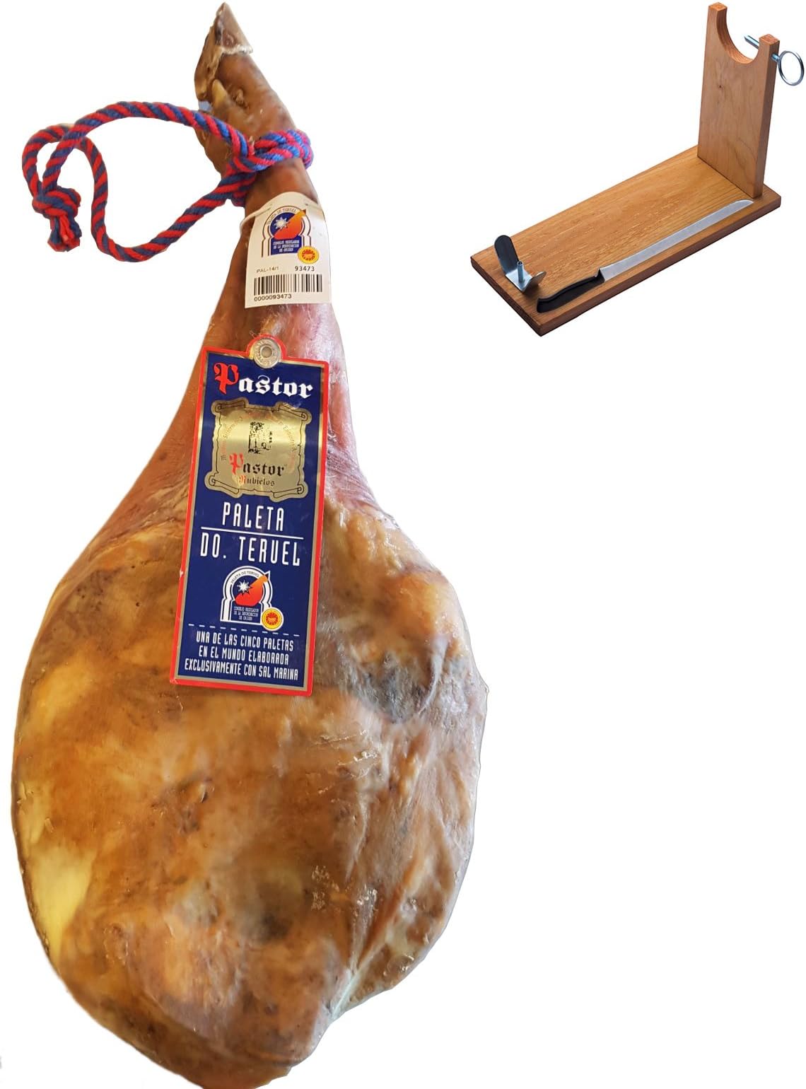 Serrano Ham (Shoulder) DOP Teruel + Ham Stand 4.5 - 5 Kg - Spanish Jamon