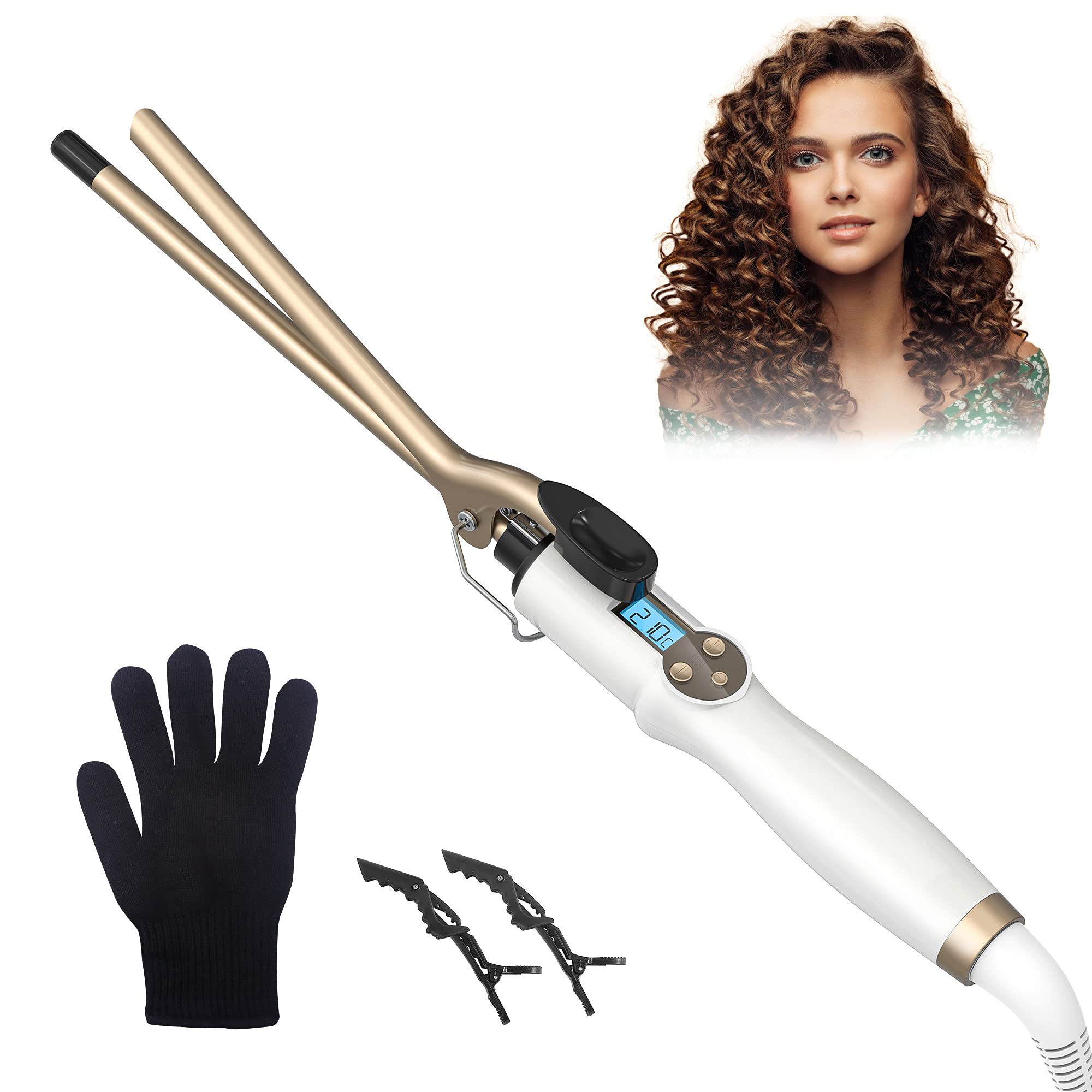 Curling Wand 9MM, AIMERVO Afro Tight Curls 3/8 Inch Thin Curling Iron, LCD DispLay 11 Heat Settings 110-210°C for all Hair Types, Tourmaline Ceramic Barrel 30-Second Heat-Up, Long&Short Hair Culer Pro