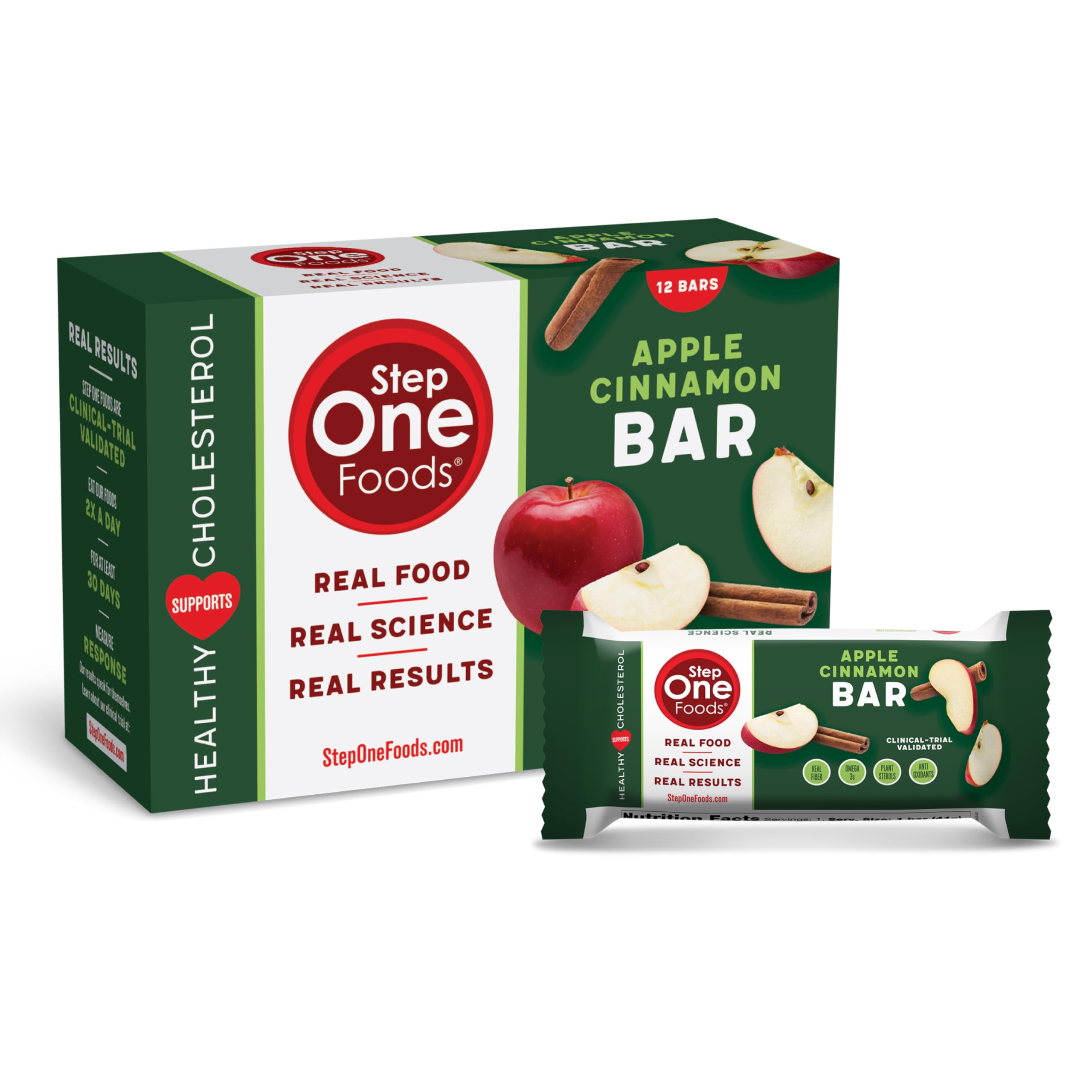 Step One Foods Apple Cinnamon Bars, Heart Healthy Snack Plant Sterols, Omega 3's and Dietary Fiber Gluten Free, Non-GMO, Vegan, Fruit and Nut Granola Bars (12 Pack)