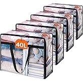 Lifewit 4 Pack Clear Clothes Storage Bags, 40L Plastic Blanket Storage Bag, Vinyl Foldable Moving Bags with Zipper, Closet Organizers and Storage Containers for Bedding, Duvet, Comforter