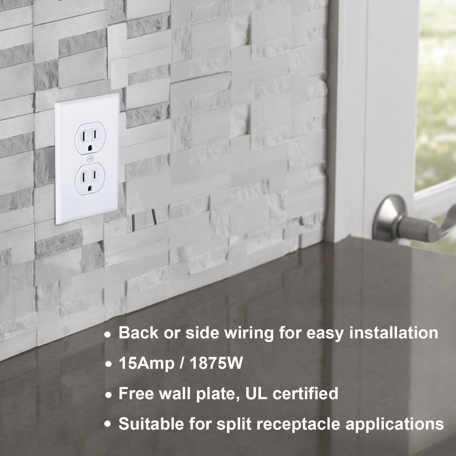 [10 Pack] BESTTEN UL Certified 15A Duplex Receptacle Outlet, 15A/125V/1875W, Commercial Grade, White - - 