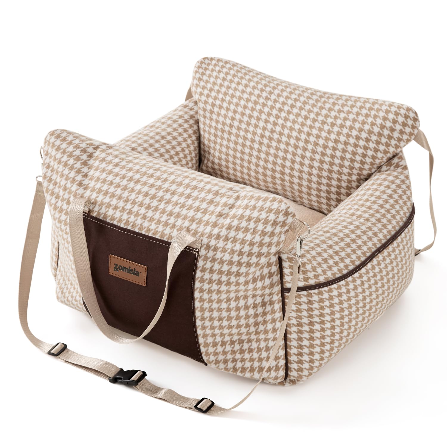 Photo 1 of ZOMISIA Dog Car Seat for Small Dogs - Waterproof Pet Booster Seat for Car with Clip-On Safety Leash, Soft Travel Carrier for Puppy up to 25 lbs, Memory Foam Filling & 2 Adjustable Buckles Houndstooth