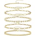 Gokeey Gold Bracelets for Women Trendy,14K Real Gold Plated Dainty Stackable Paperclip Cuban Link Chain Bracelets,Cuff Bracelets Jewelry Mother's Day Gifts for Mom Adjustable 7"+2"