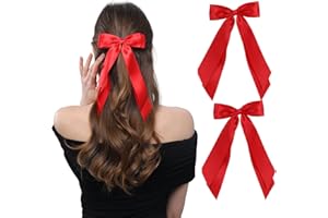 LuSeren 2 PCS Double Layer Hair Bows Red Hair Ribbon Clips Ponytail Holder Accessories for Women Girls Toddlers Teens Kids