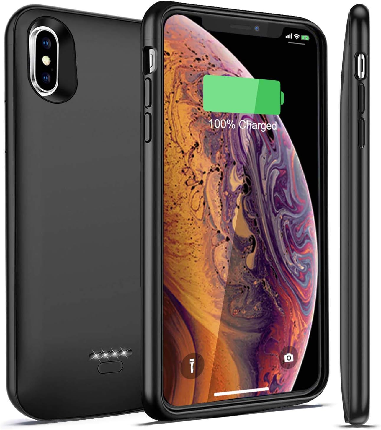 Refreshpower Battery Case for iPhone X XS, Slim Smart Case Charger Compatible with Apple Headphone, Portable Rechargeable Power Charging Pack (Black)