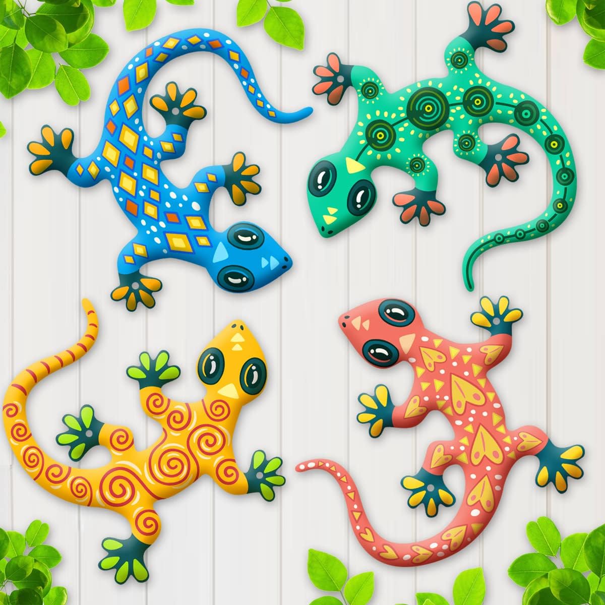 Plaques & Wall Art - Kggetr Metal Gecko Wall Art Decor- Outdoor Lizards Hanging Decoration for Garden Yard Fence Patio Balcony,Gift for Family Friends(4 Pack)