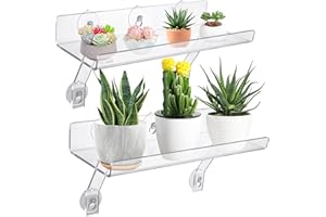Greaner 15 Inch Suction Cup Plant Holder, 2 Packs 5mm Thickened Heavy Duty Suction Cup Window Shelf, Clear Window Shelves for