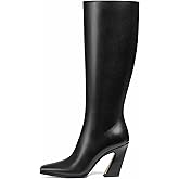 Celbreez Knee High Boots Fall Tall Boots for Women Wide Calf Side Zip Long Black Leather Boots Square Toe Chunky Heel Long Boots 2025 Party Dating Casual Outfits Dress Shoes