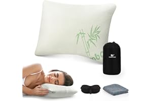urnexttour Camping Pillow Travel Pillow Memory Foam with Extra Cover Sleep Mask and Storage Bag Camping Essentials for Backpacking Airplane Car-Medium