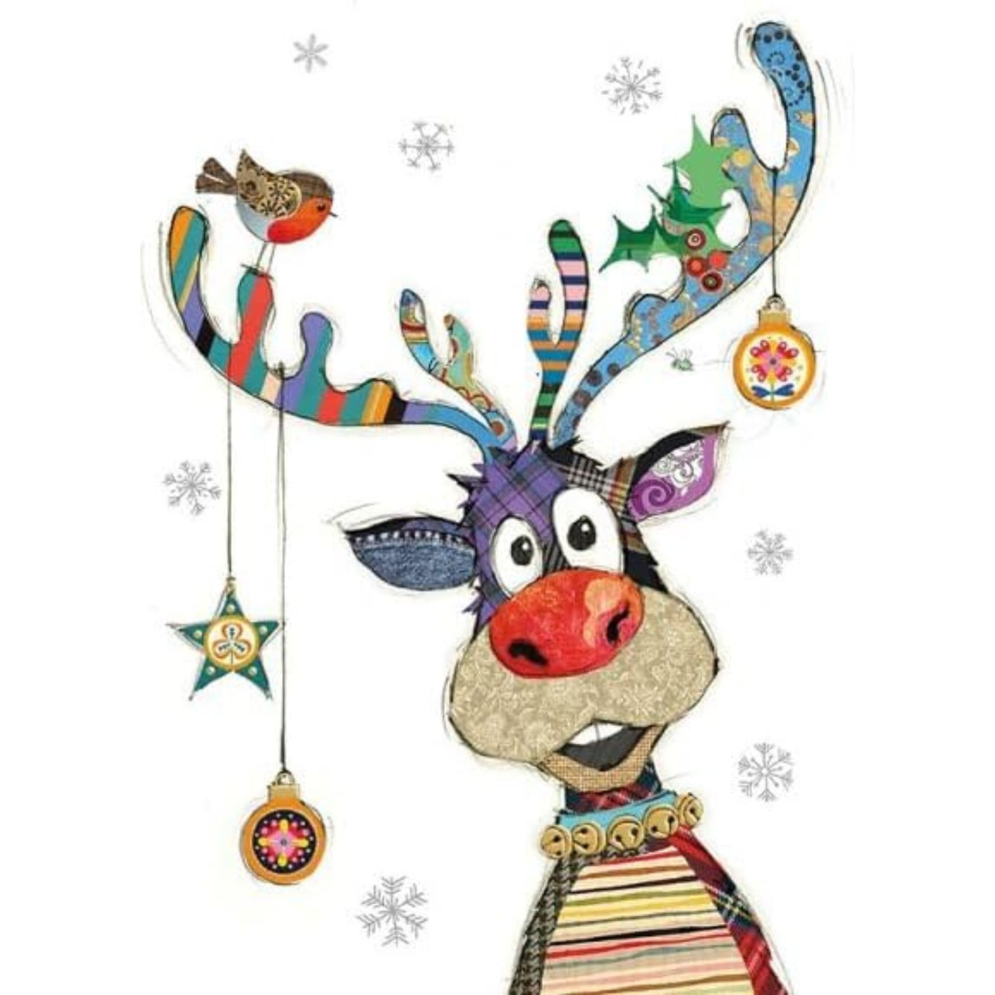 Bug Art Christmas Cards Pack of 8 - Rudolph and Baubles Embossed with Foil Details - Eco-Friendly & Recyclable