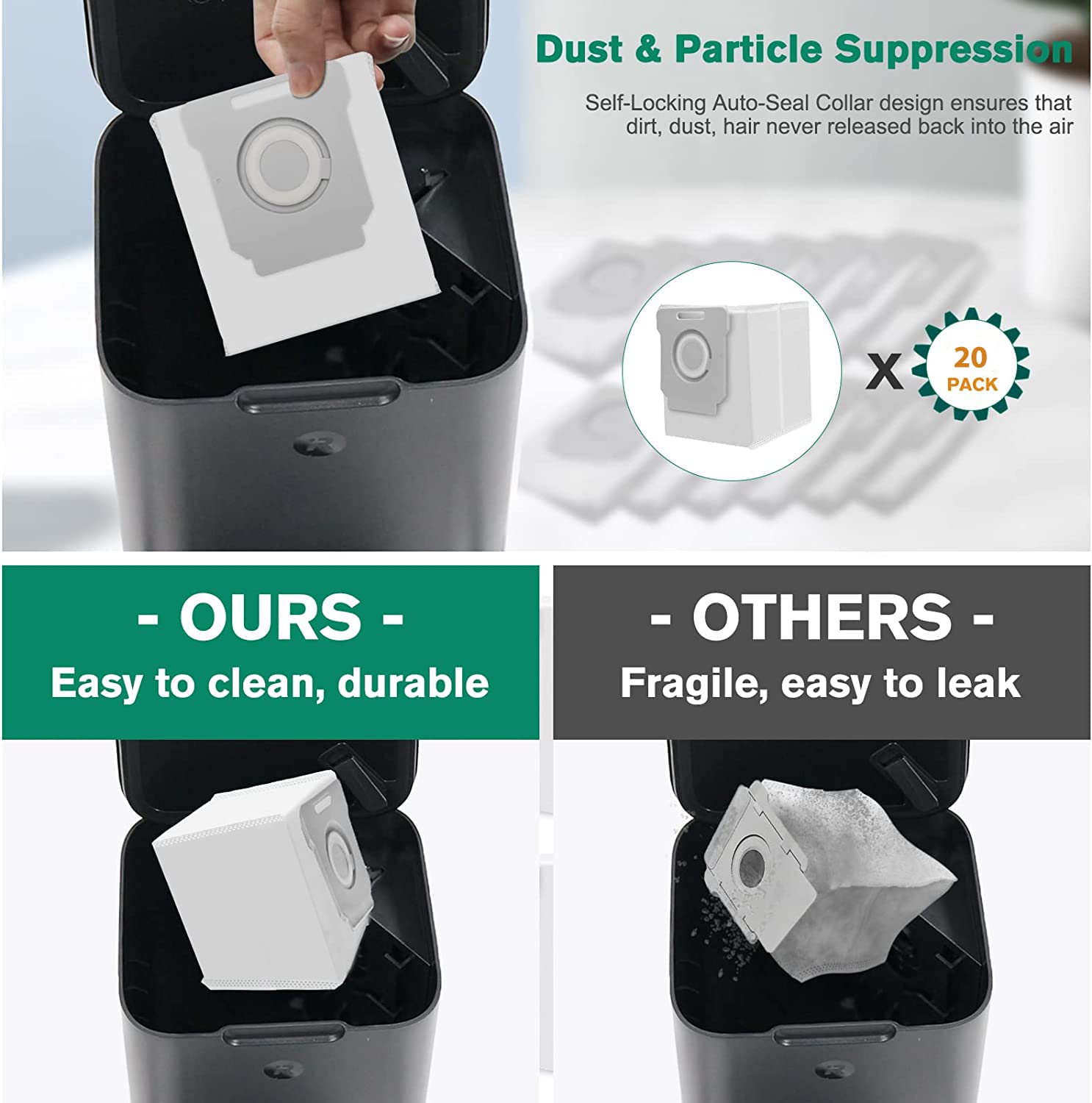 20 Pack Vacuum Bags for iRobot Roomba i7 i7+ i8 i8+ i3 i3+ i4 i4+ i6 i6+ j7 j7+ s9 s9+, i and s and j Series Clean Base Automatic Dirt Disposal Bags