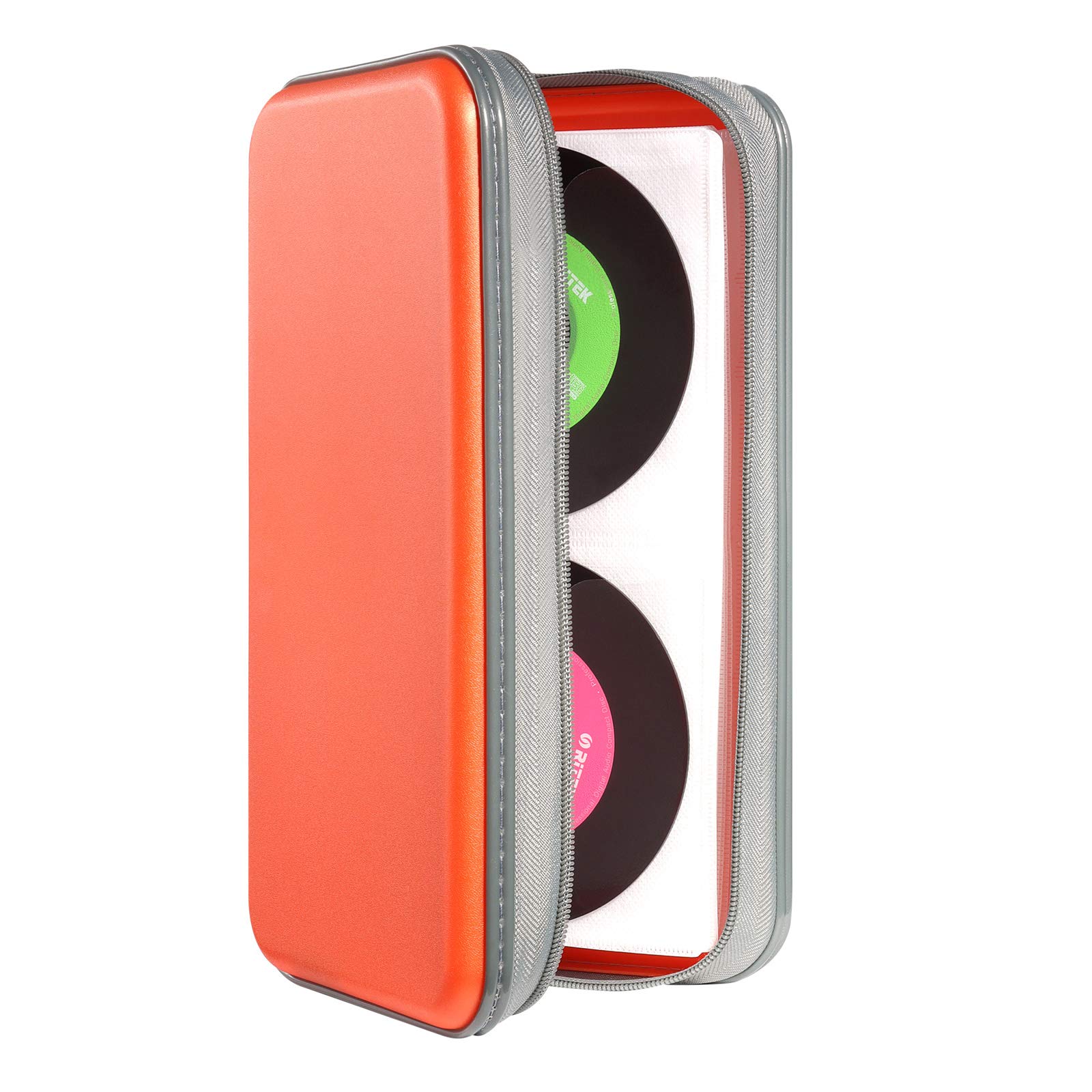 DVSICK Car CD Organizer, 96 Capacity DVD Case Holder - Hard Plastic CD Wallet Protective Storage (Orange)