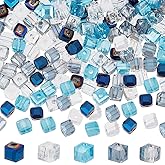 SUNNYCLUE 400Pcs 5 Colors Blue Square Glass Beads Blue Glass Cube Bead AB Color Faceted Transparent Crystal Cube Tiny Spacers for Jewelry Making DIY Supplies Crafting Bracelet Beginner