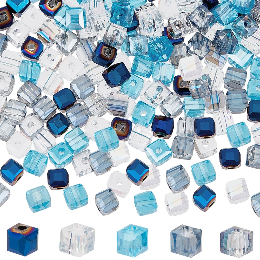 SUNNYCLUE 400Pcs 5 Colors Blue Square Glass Beads Blue Glass Cube Bead AB Color Faceted Transparent Glass Crystal Blue Cube Tiny Spacer Bead for jewellery Making Diy Supplies Crafting Bracelet Beginne