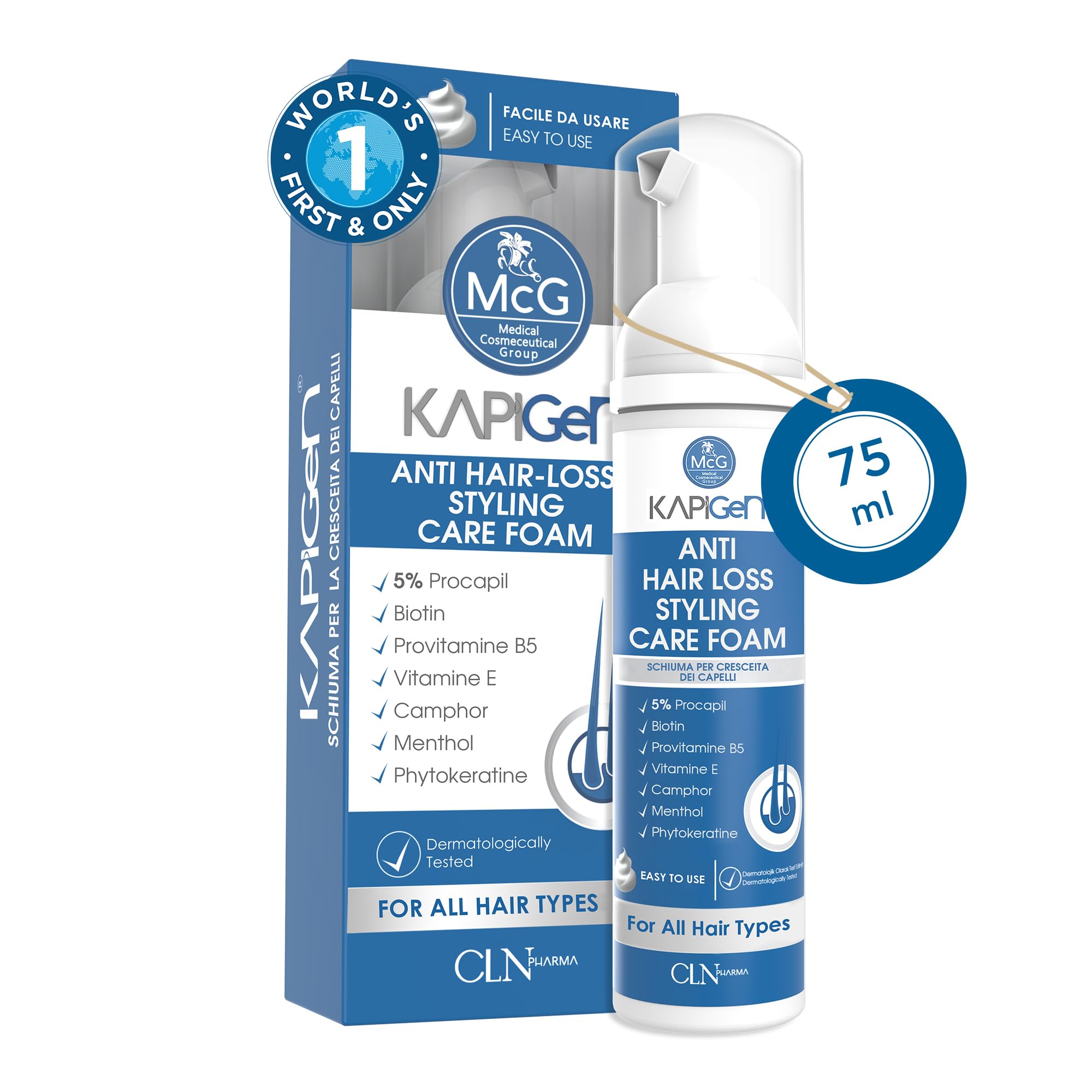 Kapigen Hair Growth Foam, Biotin & Keratin Hair Treatment for Thicker, Healthier Hair Growth, DHT Blocker Procapil Formula for Men & Women, Best Anti Hair Loss Foam for Thinning Hair, 75ml