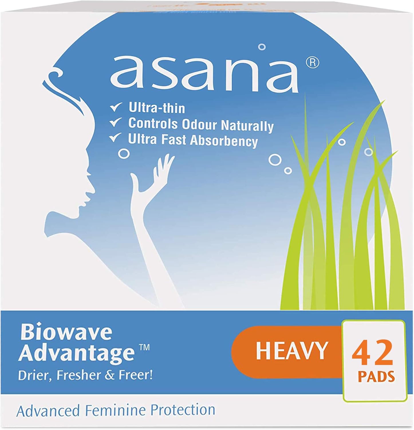 Asana Heavy Flow Sanitary Pads for Women, with Wings-42 Pads | Ultra Absorbent | Chlorine Free Overnight Sanitary Napkins | Latex Free | Ultra Thin Sanitary Pads for Women | Patented Technology: Health & Personal Care
