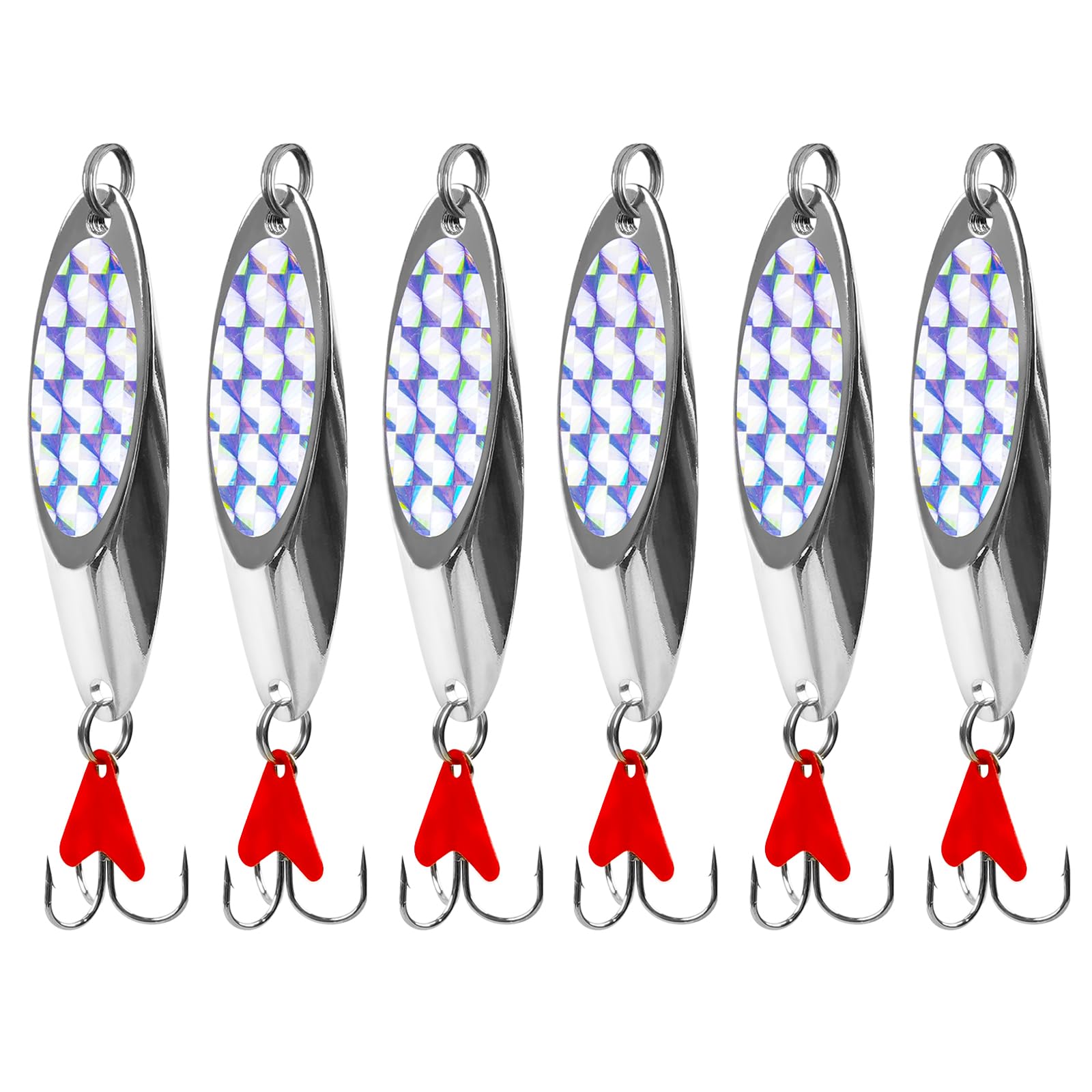 Fishing Spoon Lures Spinner Baits 6pcs Metal Jigging Spoon Fishing Lures with Treble Hook Sinking Hard Baits for Bass Salmon Saltwater Freshwater (14g-6pcs)