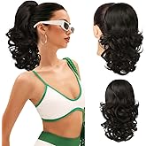 Flufymooz Ponytail Extension, 14 Inch Short Drawstring Ponytail Hair Extension for Women, Soft Synthetic Pony Tails Hairpiece for Women (Black Brown)