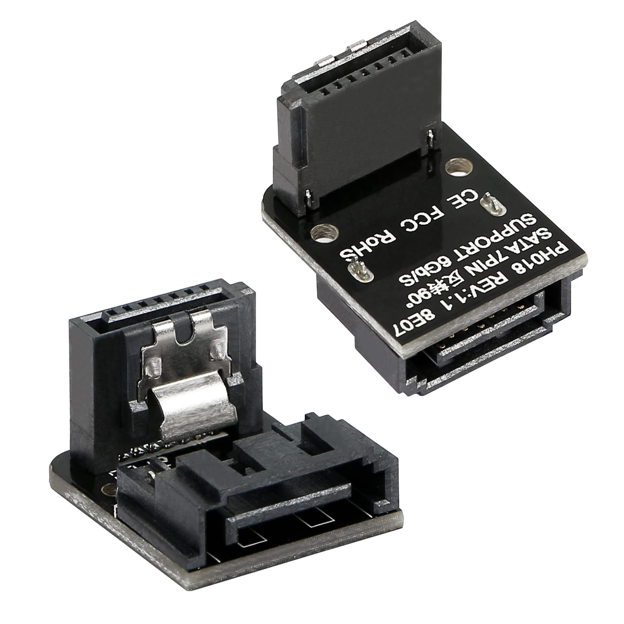 GELRHONR Right angle SATA 7Pin Female to 7pin Male Adapter,90 Degree SATA 7pin Converter Mainboard Motherboard for Desktops SSD HDD（Up/Down）, Black