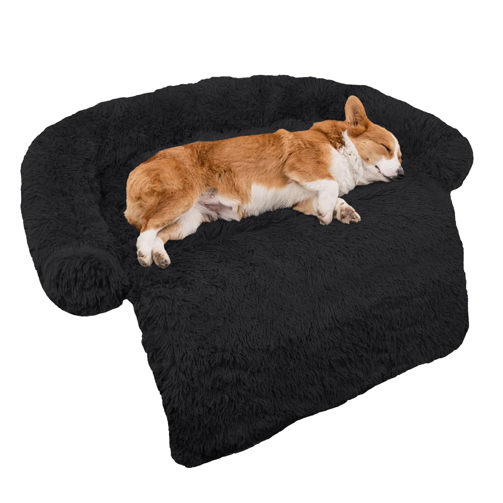 Photo 1 of GGIB Calming Dog Bed Fluffy Plush Dog Mat for Furniture Protector with Removable Washable Cover for Large Medium Small Dogs and Cats (Medium, Black)