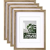 Egofine 11x14 Picture Frames with Plexiglass, Display Pictures 5x7/8x10 with Mat or 11x14 Without Mat Set of 4 for Tabletop and Wall Mounting, Carbonized Brown