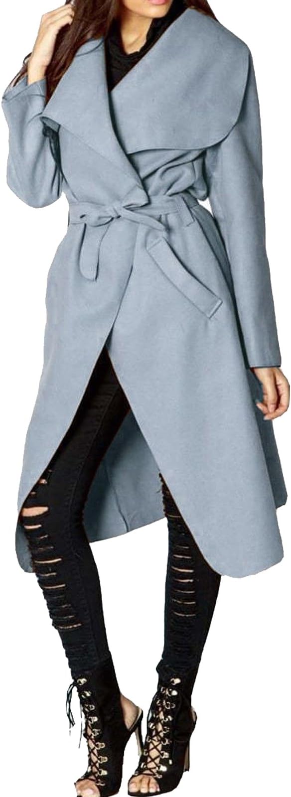 Missmisterยฎ Womens Ladies Italian Trench Long Coat Waterfall Duster Cape Belted Cardigan Jacket Wrap (UK 8-24)
