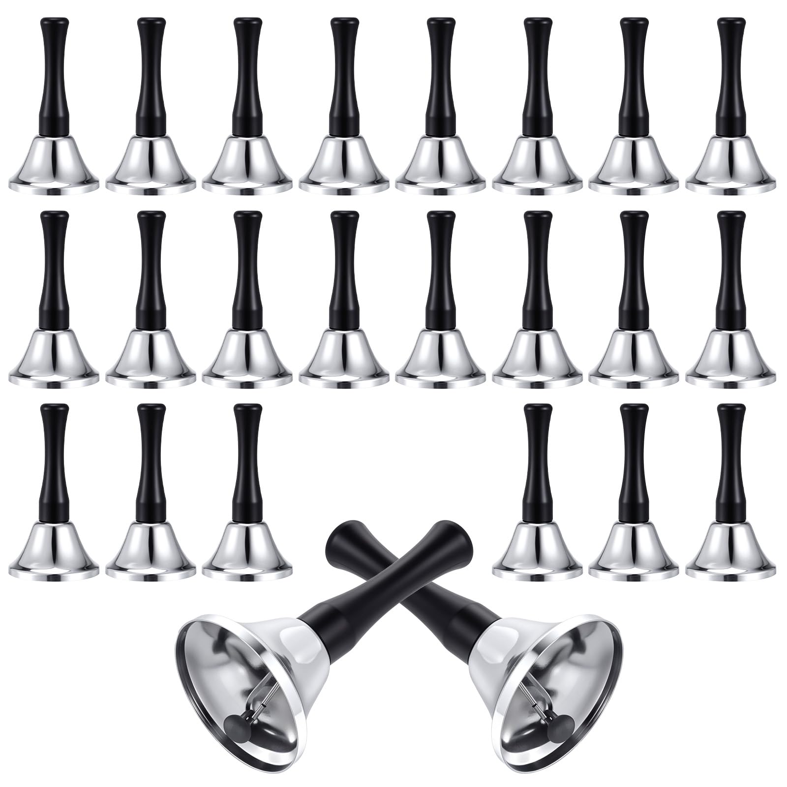 Photo 1 of 24 Pcs Loud Hand Bell Bulk Dinner Service Bell for Food Line Care for The Sick and Elderly Alarm Ringing Call for Pets Jingles Weddings Christmas Decoration(Silver)