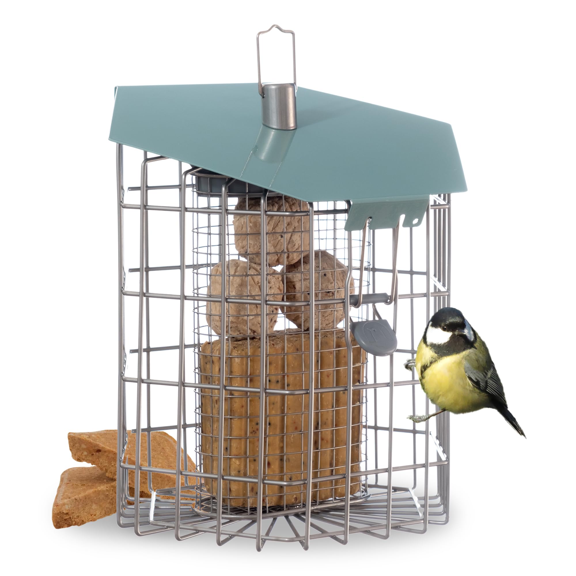 The Nuttery Hexihaus Squirrel Proof Bird Feeder – Pigeon Resistant Metal Cage Feeder – Fat Ball & Suet Feeder for Wild Birds – Large Capacity Hanging Garden Bird Feeder – Easy Fill & Clean