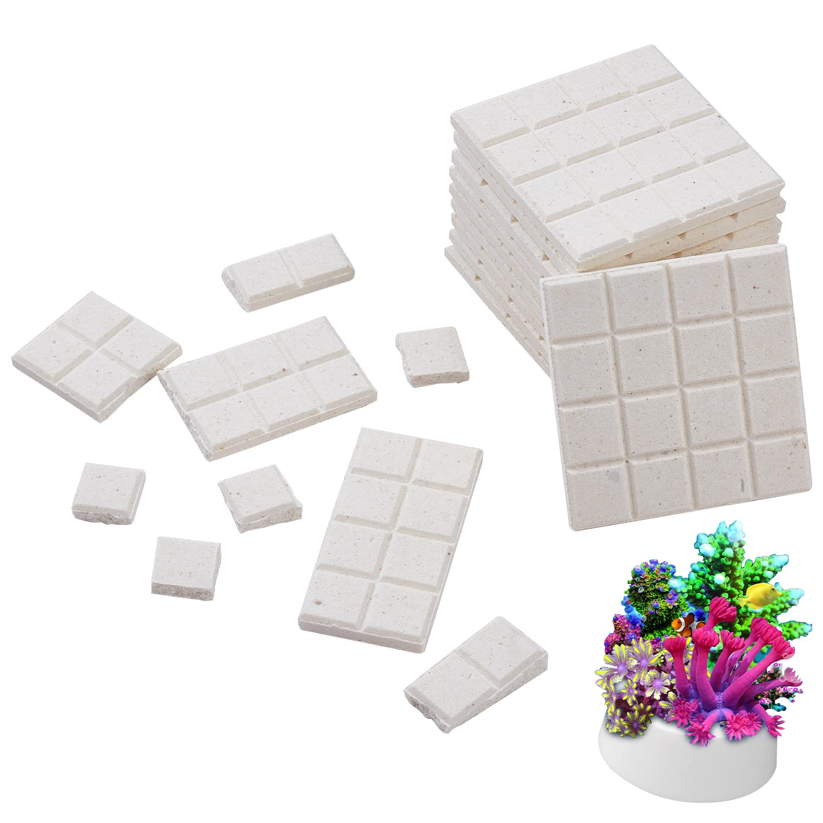 CHGCRAFT 12Pcs Coral Frag Tiles Coral Frag Plate Base Ceramic Coral Frag Tiles Aquarium Coral Rack Support Bracket for Aquarium Supplies, White, 50x50x5mm