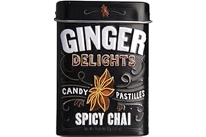 Ginger Delights Spicy Chai Candy | Genuine Ground Ginger Root, Natural Flavors | Kosher Certified, Vegan, Gluten Free | Aspartame & Xylitol Free | 30 Count Tin (Pack of 12)