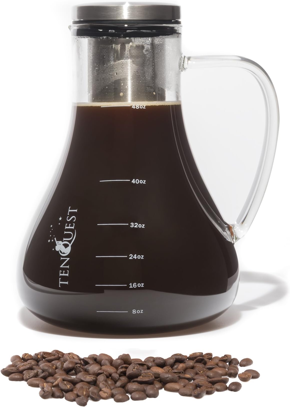 Tenquest Large Cold Brew Coffee Maker by, 1.5L (48 oz) Airtight Brewed Iced Coffee Maker, 2X Double Glass Pitcher Cold Brewer with Removable Filter