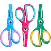 SLEMOON Kids Scissors 5.5 Inch,Blunt Tip Toddler Safety Scissors,3 Pack