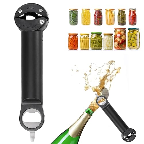 Minicoco Jar Opener Easy Grip Can Opener with Adjustable & Retractable Design, Lid Gripper and Ring Pull Opener for Weak Hands, Elderly, Seniors（Black）