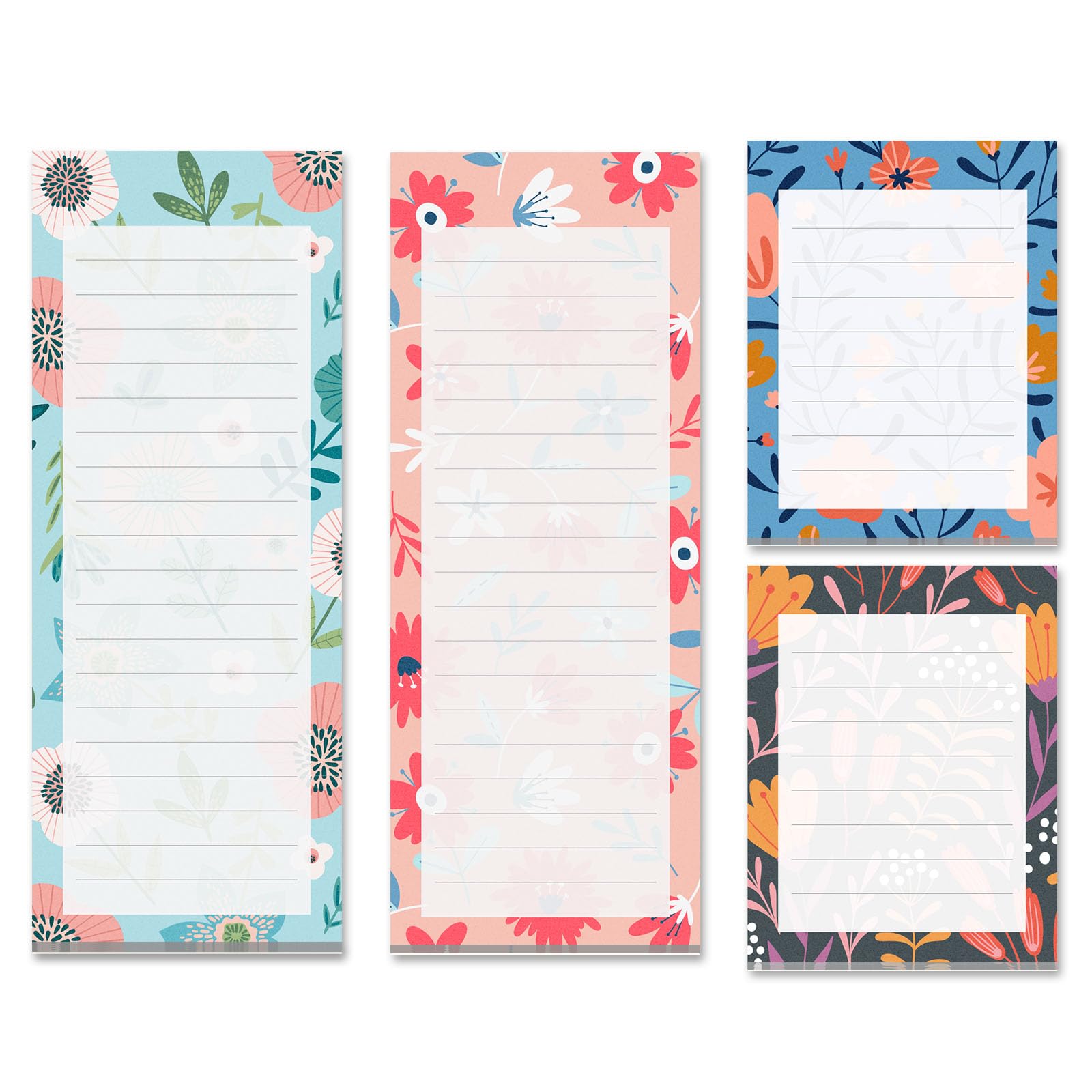 Prims & Flourish Magnetic Notepads for Refrigerator, 4-Pack Grocery List Magnet Pad for Fridge, to-Do List, Reminders, Scratch Pads, Cute Floral Designs, 60 Sheets Per Pad