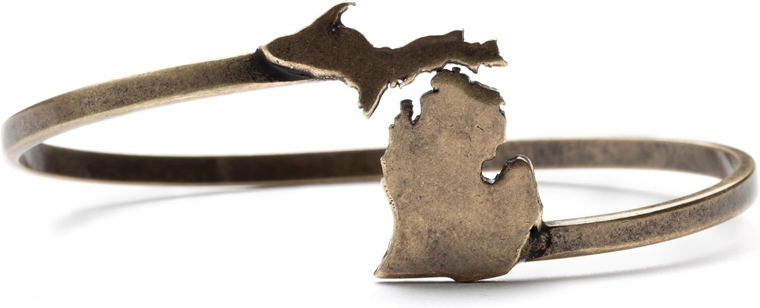 Michigan State Bracelet Bangle | Michigan Wrap Bangle Bracelet | Michigan Jewelry | Michigan Gifts | Antique Gold Plated