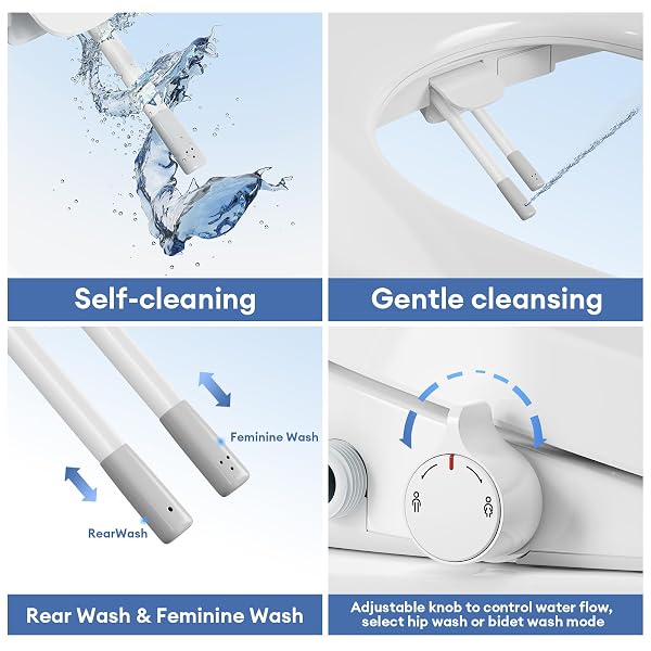 ELECTRIC HEATED BIDET TOILET SEAT ELONGATED, SMART TOILET SEAT WITH ADJUSTABLE WARM WATER PRESSURE, SOFT CLOSED LID, NIGHT LIGHT, SELF-CLEANING DUAL NOZZLES FOR FRONTAL & REAR WASH E300