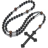 Rosary Beads, Black Rosary for Men, Rosarios Catolicos Para Mujer,Long Cross Necklaces, Prayer Beads Christian Necklace