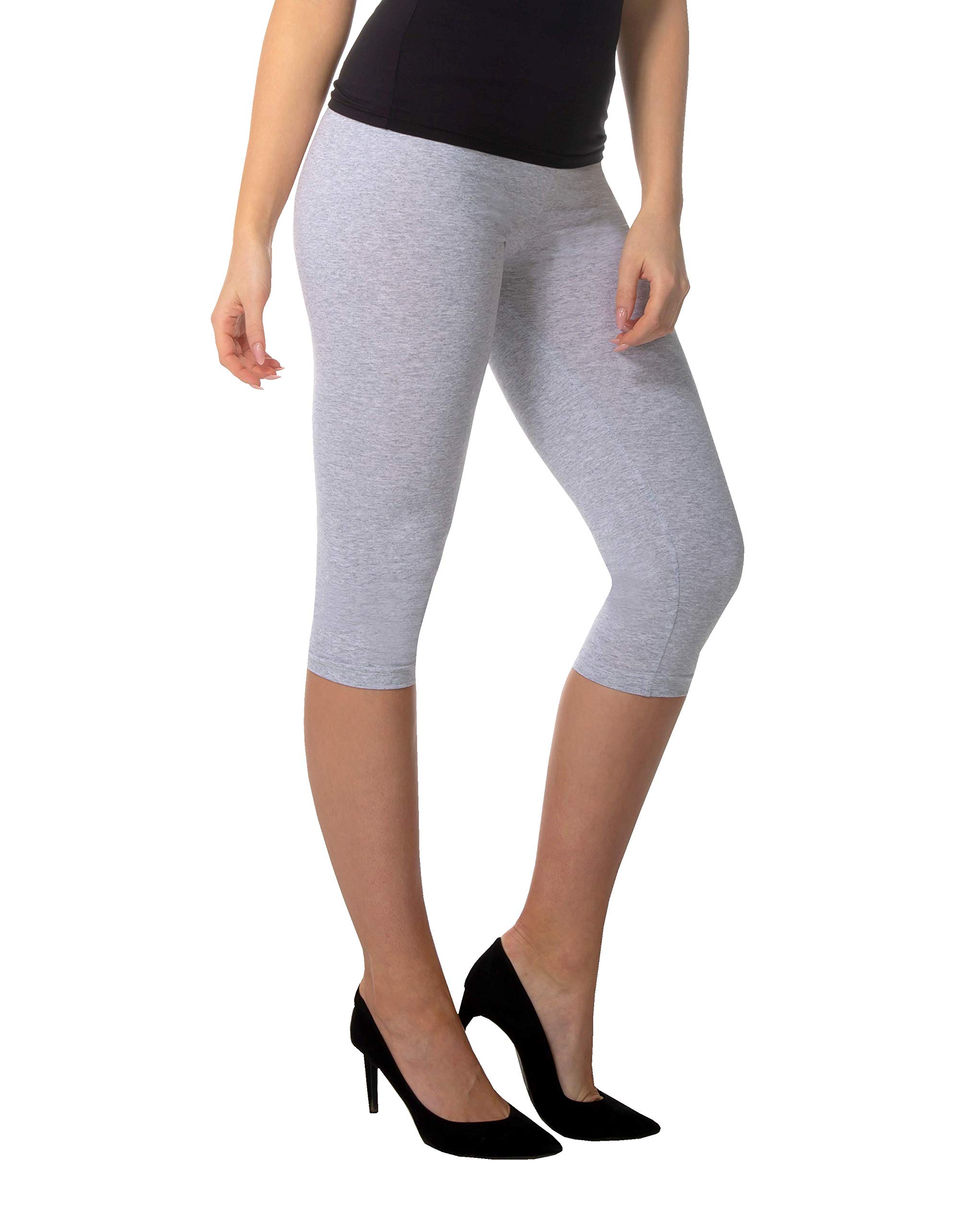 BeComfy Womens Ladies Leggings 3/4 Capri Cotton Opaque Running Yoga Pants Running Yoga Pants Plus Sizes Many Colours 6 8 10 12 14 16 18 20 22 24 26 UK (18, Grey)