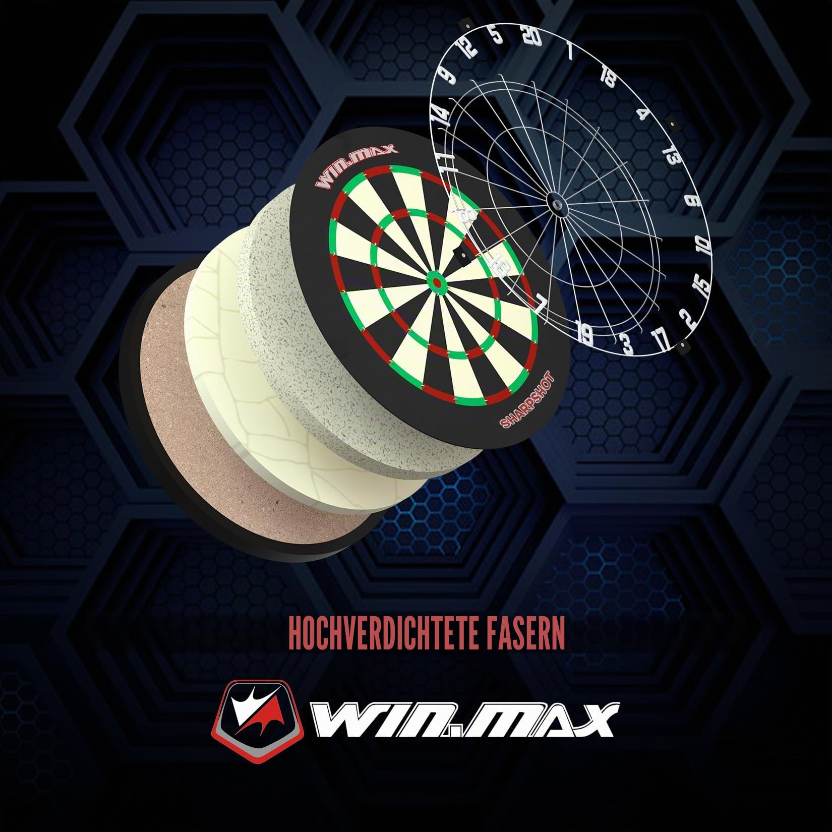 WIN.MAX Dartscheibe Kork Dartscheibe mit Pfeilen Offizielles Steeldartscheibe Steeldart Set 12 Dartpfeile Metallspitze,24 Flights 6