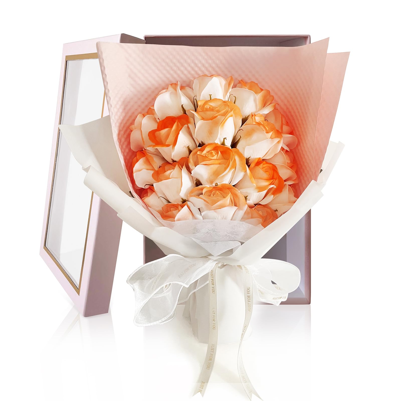 HANASPEAK ソープフラワー 花束 母の日 卒業式 敬老の日 バレンタインデー お花 誕生日 プレゼント 女性 人気 フラワーギフト バラ 1箱 (Orange)