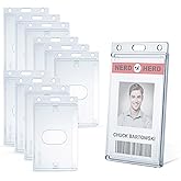 Bestom 10 Pack Frosted Clear Vertical Hard Plastic ID Card Holders- Rigid Plastic ID Card Protector Case W/Thumb Notch and Slot & Chain Holes for School Nurse Staff
