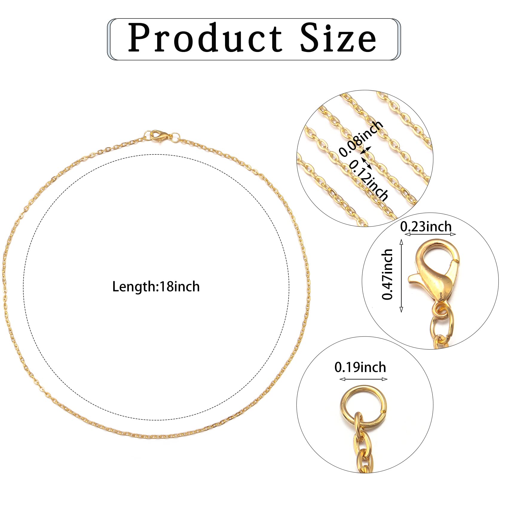 Forise 24 Pack Necklace Chains Bulk 2mm Gold and Silver Alloy Cable Links Chains for DIY Jewelry Making 18 Inches