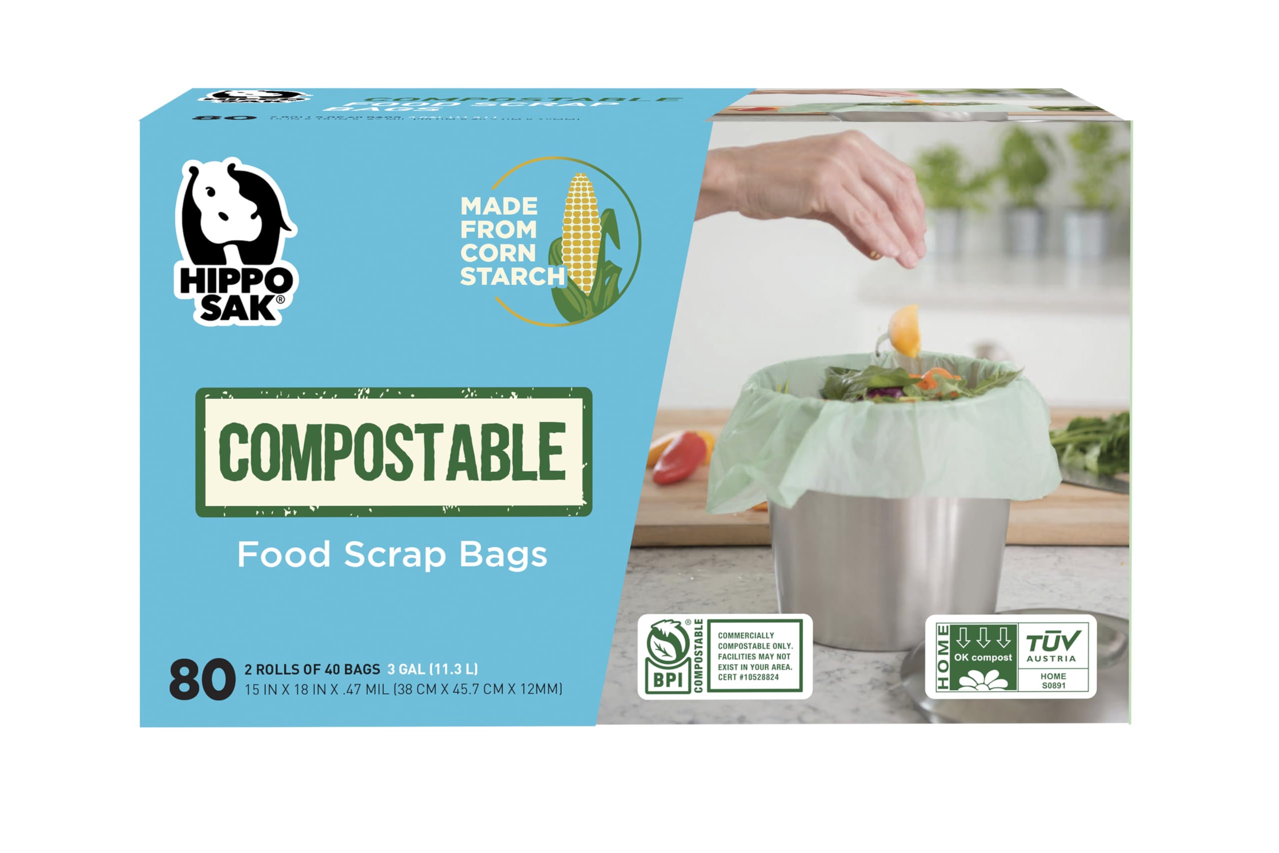 Photo 1 of Hippo Sak Compostable Small Food Scrap Bags, 80 Count