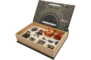 NORDISTRICT IQ Challenge Puzzles - Metal & Wooden Mechanical Puzzle Box Set 9PCS, 3D Brain Teaser Games for Adults & Teens, Handheld Decryption Lock Toys