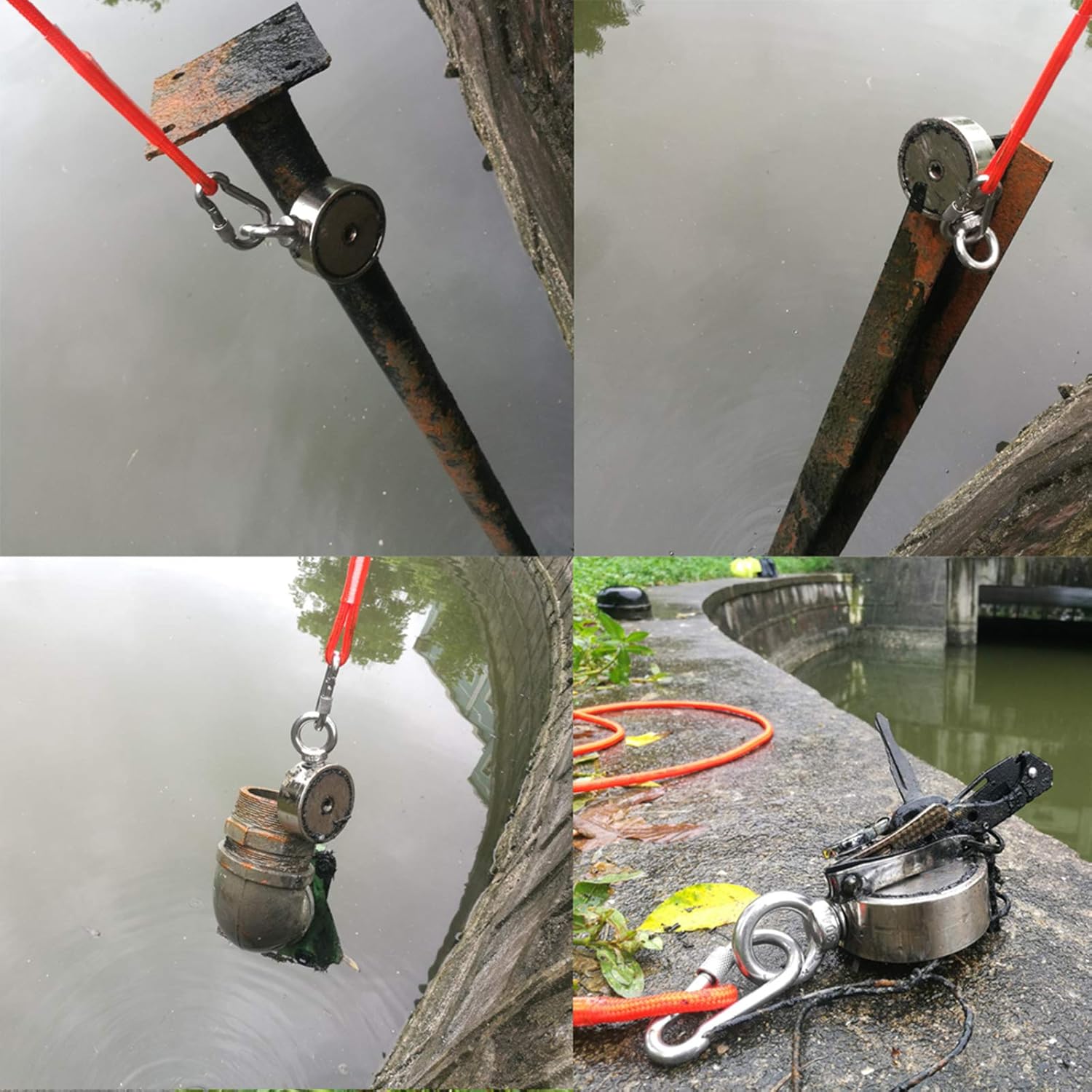 MUTUACTOR Super Powerful Neodymium Fishing Magnet Double sided combined 600kg Pull-Force with M10 eye bolts,Strong Magnet With 15M High tensile Robust Rope - Image 4
