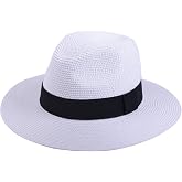 Lanzom Women Wide Brim Straw Panama Roll up Hat Fedora Beach Sun Hat UPF50+