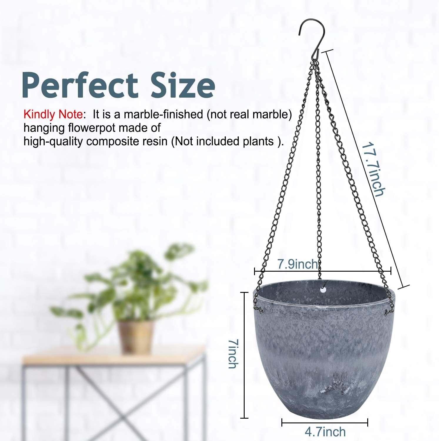 UPMCT Hanging Planters for Outdoor Indoor, 8 Inch Hanging Flower Pots Planter Basket with Drain Hole and Plugs Modern Decorative Plant Containers, Gray Blue: Garden & Outdoor