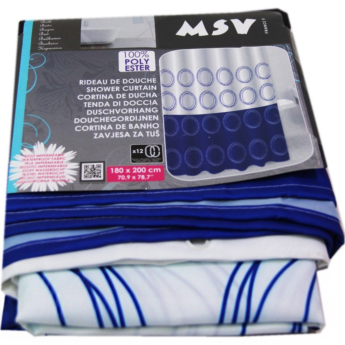 MSV Shower Curtain, Blue/White, 180 x 200 cm