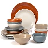 Sango Siterra Painter's Palette 16-Piece Stoneware Dinnerware Set - Service for 4, Ceramic Plates and Bowls Sets, Chip Resistant, Rustic Dishware, Microwave &amp; Dishwasher Safe Kitchen Dishes